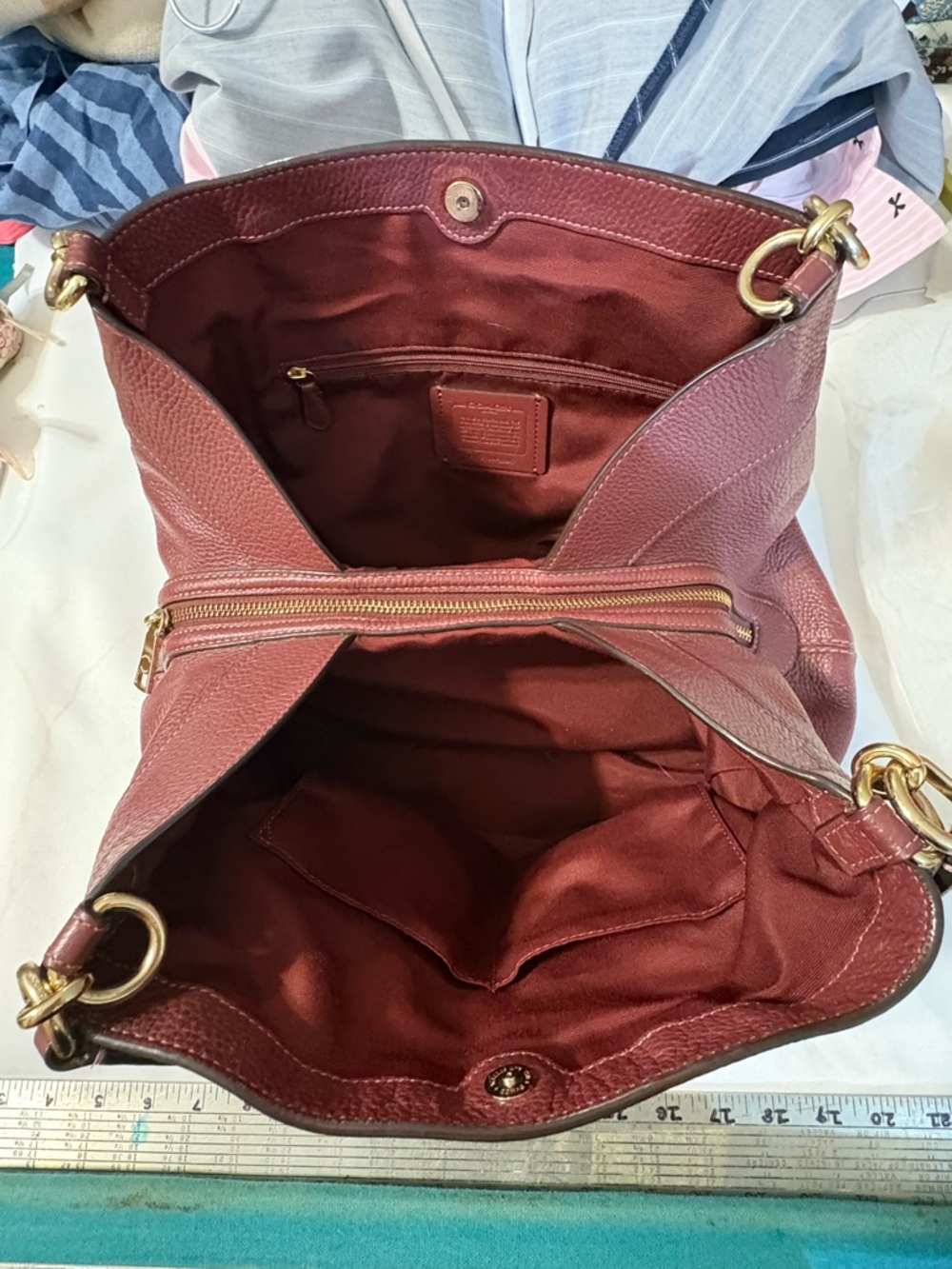 Coach Lexy Pebbled Leather Shoulder Bag Wine oxblood color women’s purse tote - Picture 8 of 13